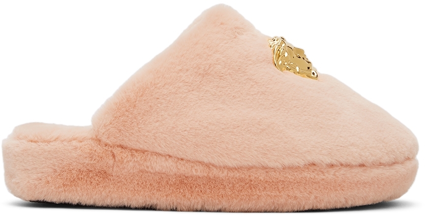 Versace La Medusa Faux-fur Slippers In Pink