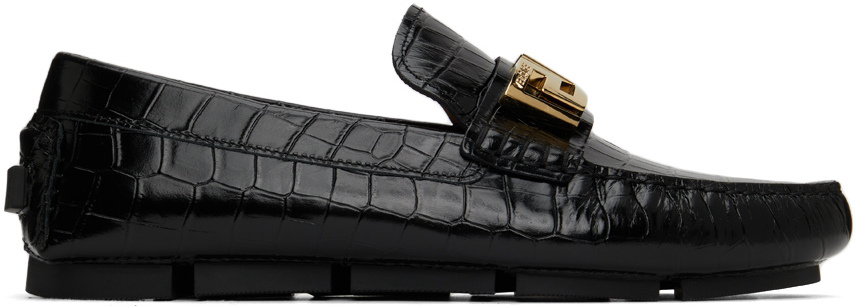 Versace Black Croc-Embossed Greca Loafer