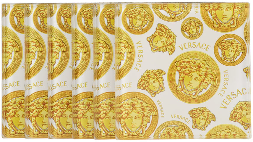 Versace Six-pack White & Gold Medusa Amplified Coasters In Bianco-oro