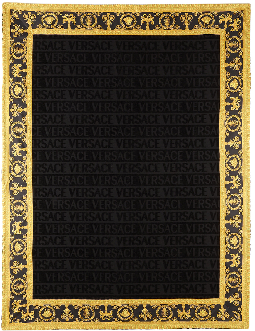 Versace Black Baroque Towel In Z4800 Nero