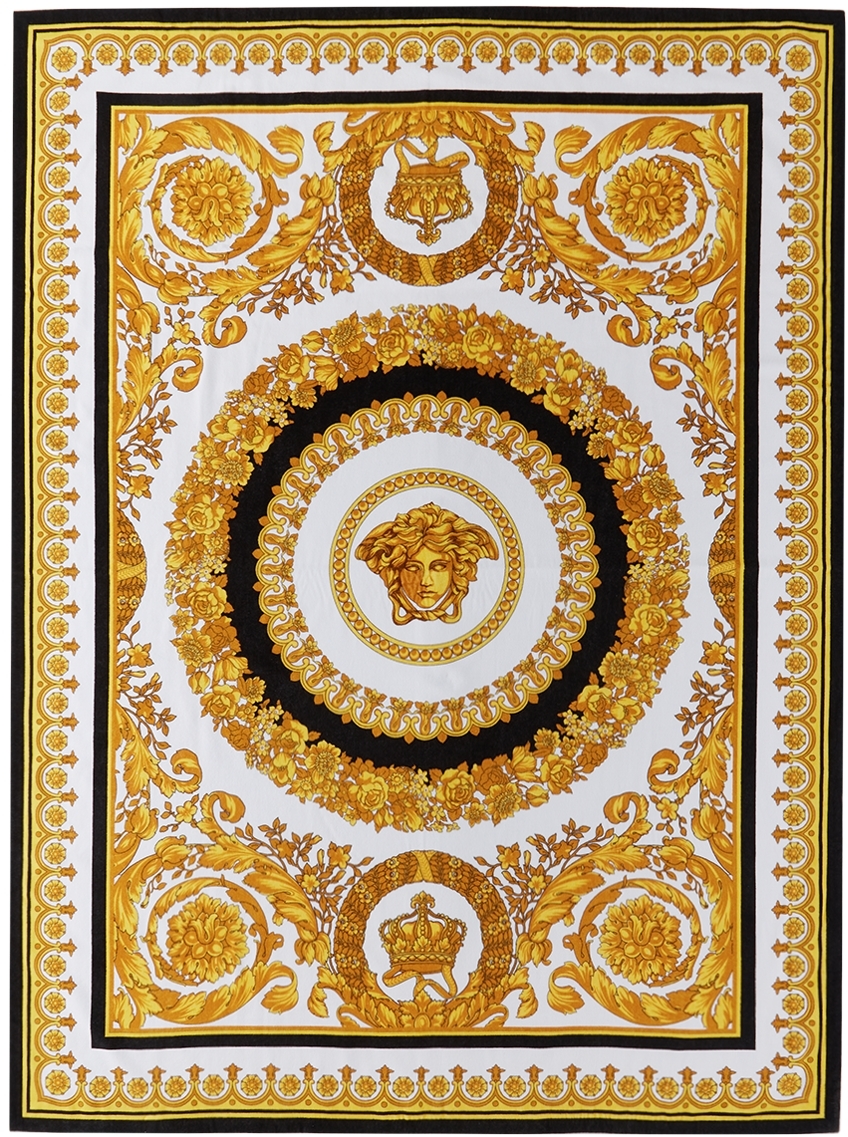 Versace Gold Crete De Fleur Print Towel In Z7051 Multi
