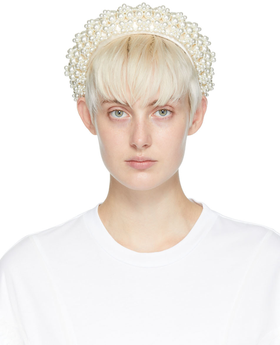 Simone Rocha Off-white Cluster Beaded Headband In Neutrals