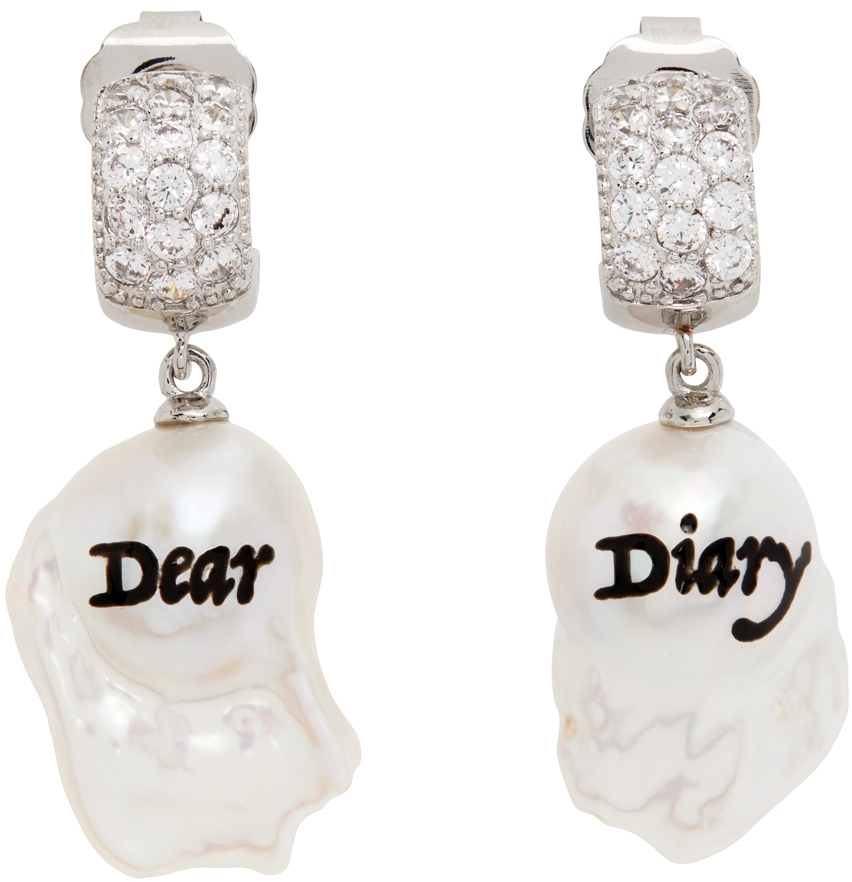 Jiwinaia Silver & White Baroque Pearl Dear Diary Earrings