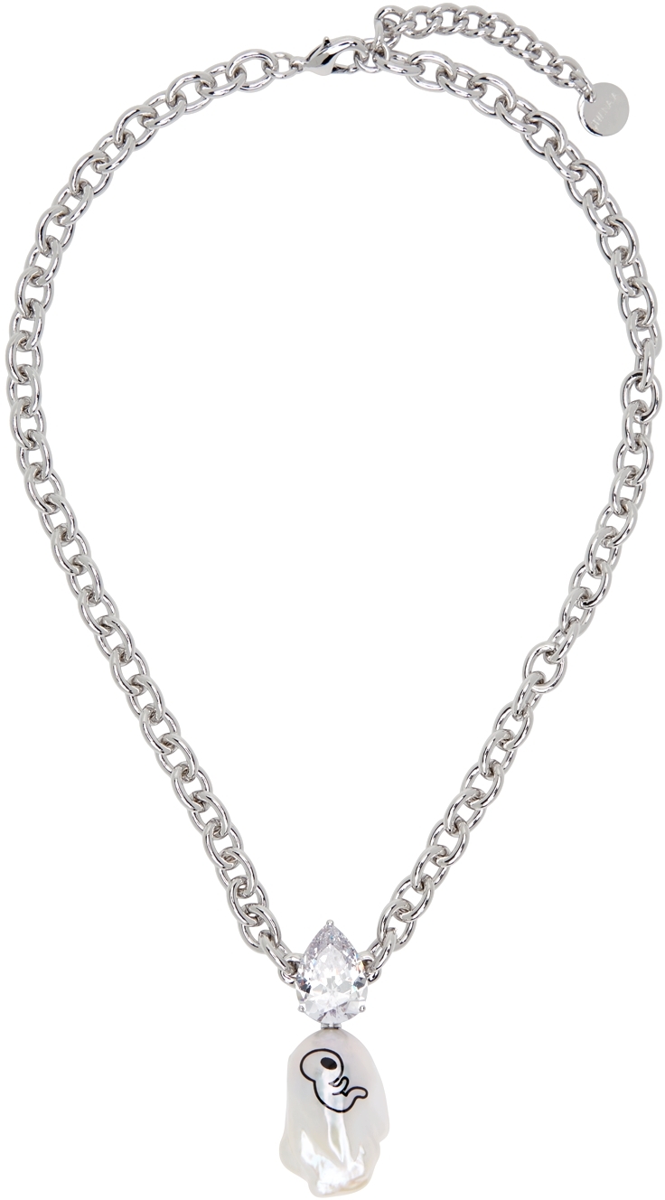 Jiwinaia Silver & White Baroque Pearl Alien Drop Necklace