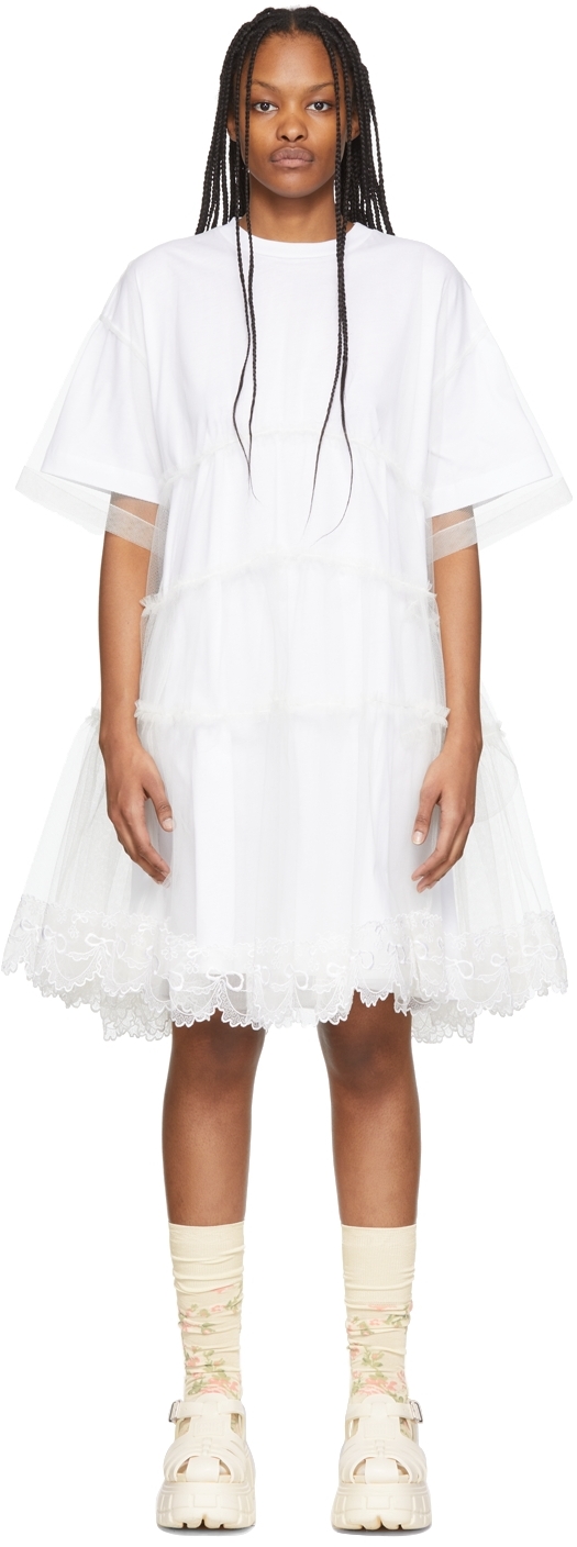 Simone Rocha White Tiered Tulle Overlay Dress