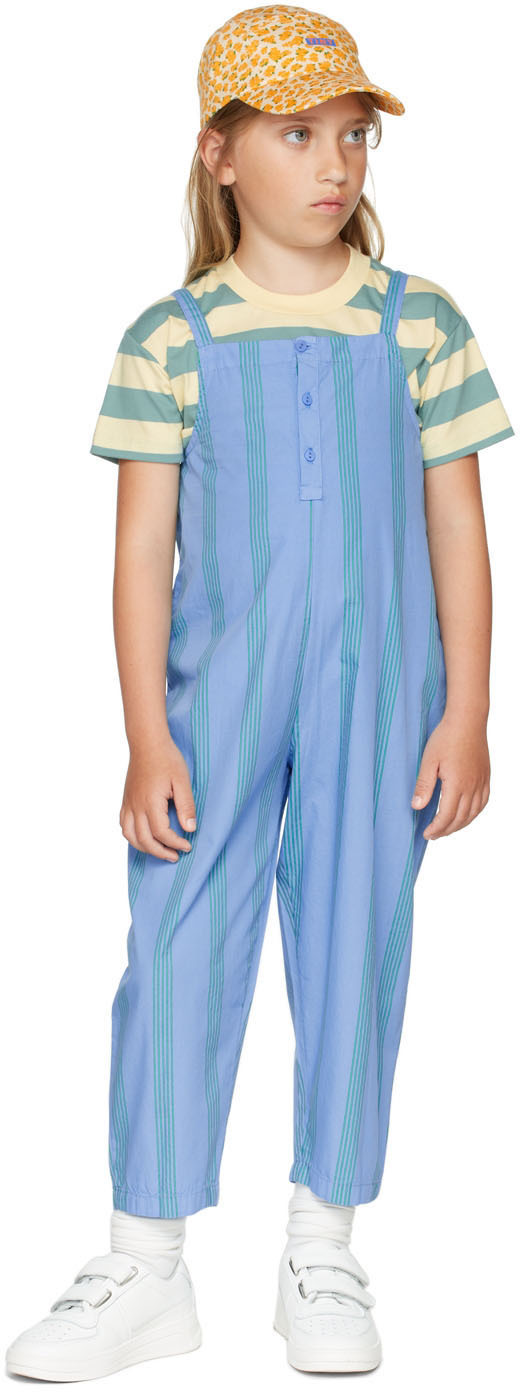 Tinycottons Kids Blue Lines Jumpsuit In J71 Lilac Blue/grass