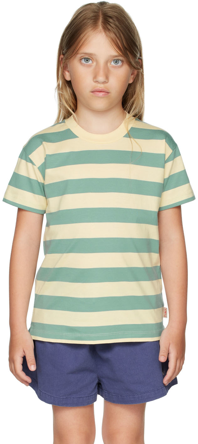 Ssense Abbigliamento Top e t-shirt T-shirt T-shirt a maniche corte Kids Beige & Blue Medium Stripes T-Shirt 