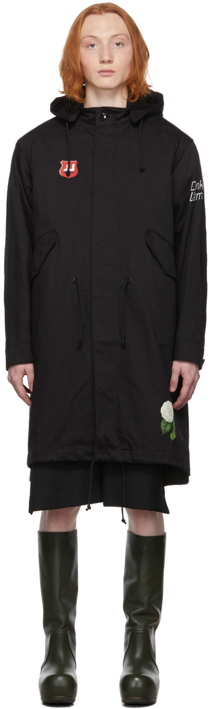 UNDERCOVER: Black Graphic Fishtail Parka | SSENSE Canada