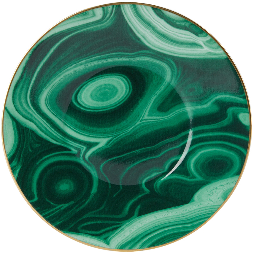 L'objet Green Malachite Tea Cup & Saucer Set, 8 oz In Green/gold
