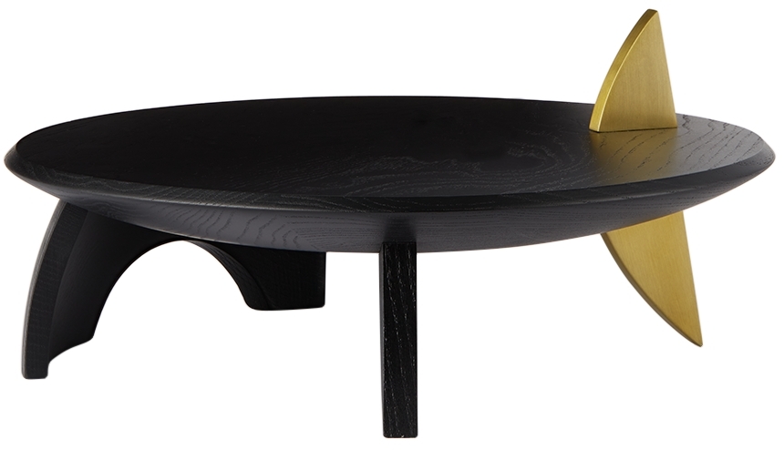 L'objet Black Kelly Behun Edition Leaf Flat Platter In Black, Gold
