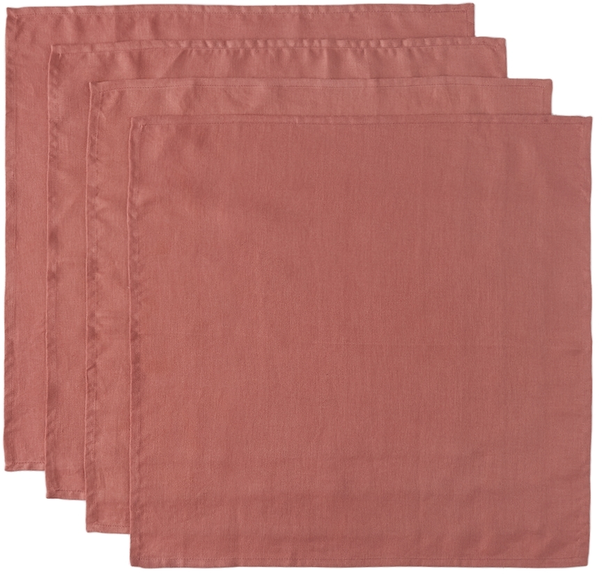 L'objet Red Linen Sateen Napkin Set In Brick