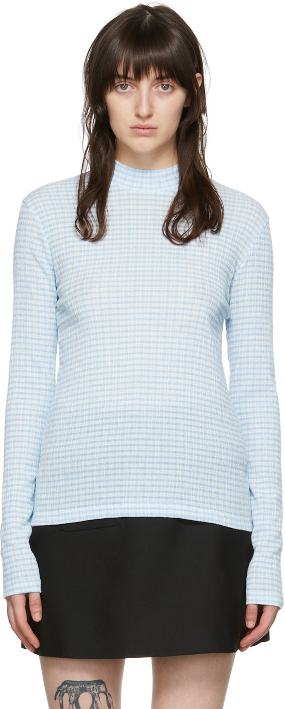 Blue White Polyester Shirt By MINJUKIM On Sale