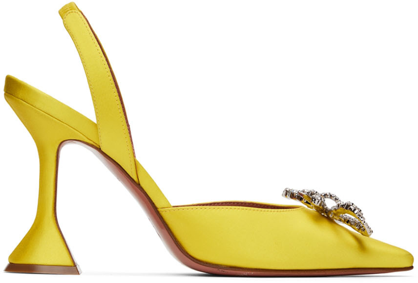 Amina Muaddi: Yellow Rosie Sling Heels | SSENSE Canada