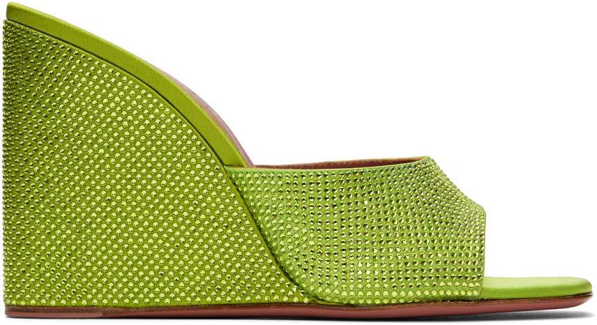 【関税込み】Amina Muaddi グリーン Lupita ウェッジサンダル Lupita leather mules in green - Amina Muaddi | Mytheresa