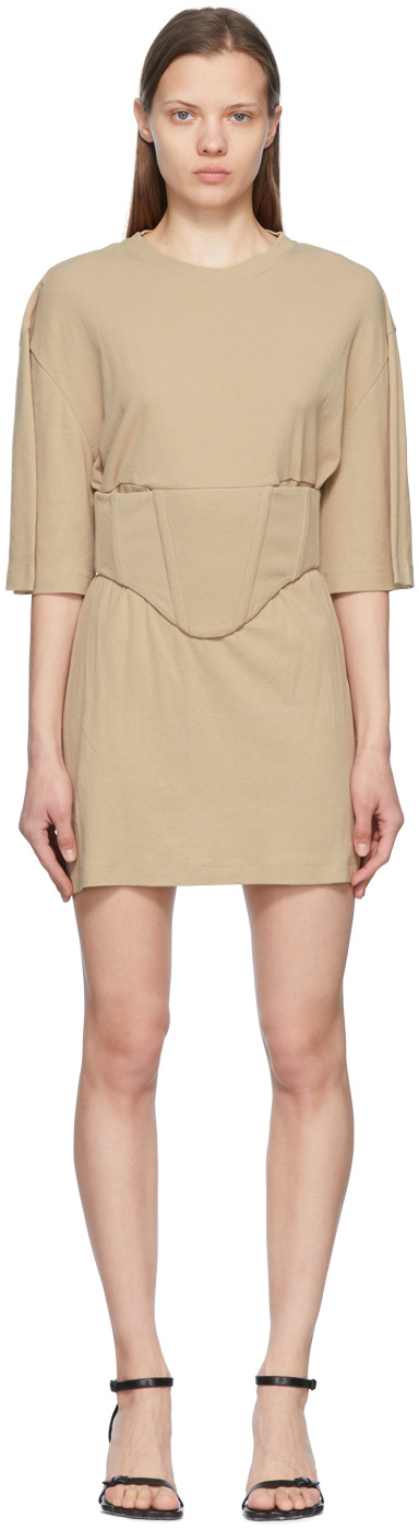 Dion Lee Brown Cotton Mini Dress In Sand Dollar