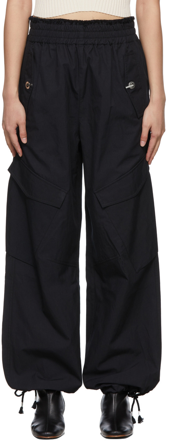 Black Frayed Rope Cargo Pants by Dion 