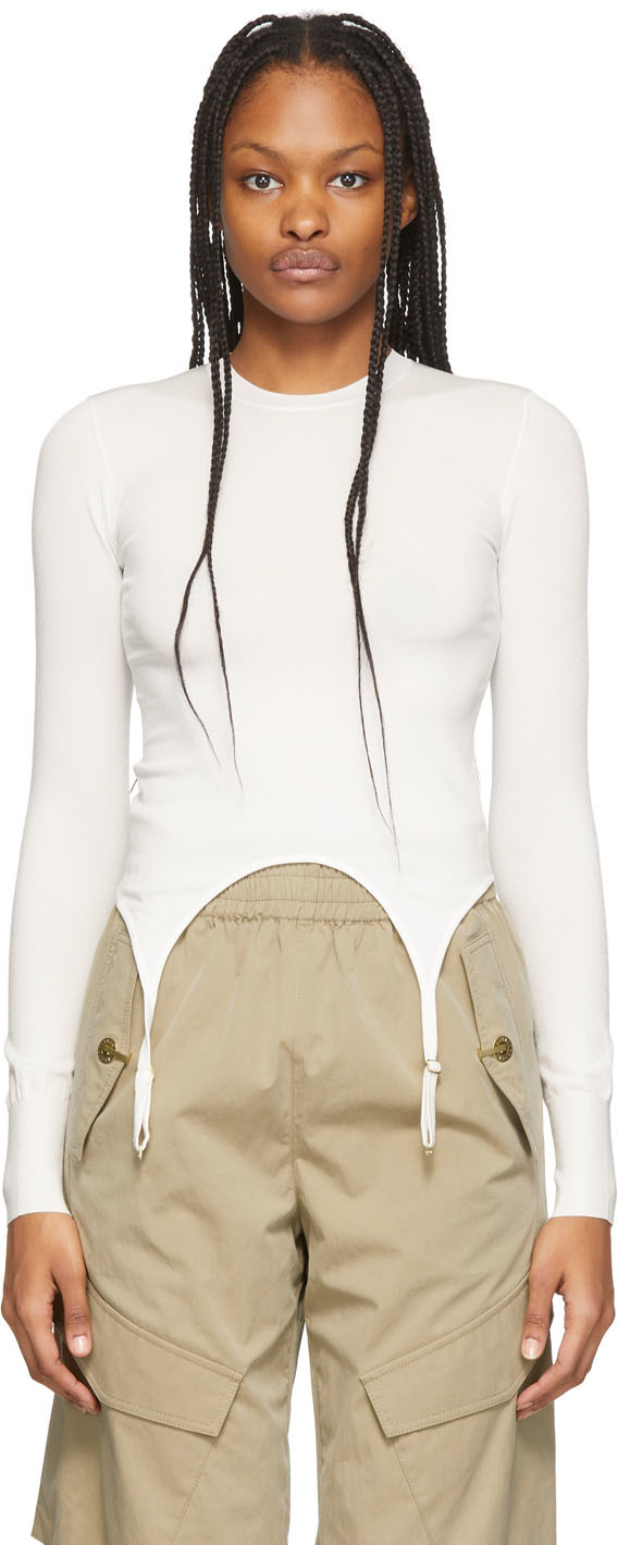 Dion Lee White Garter Long Sleeve T-shirt In Ivory