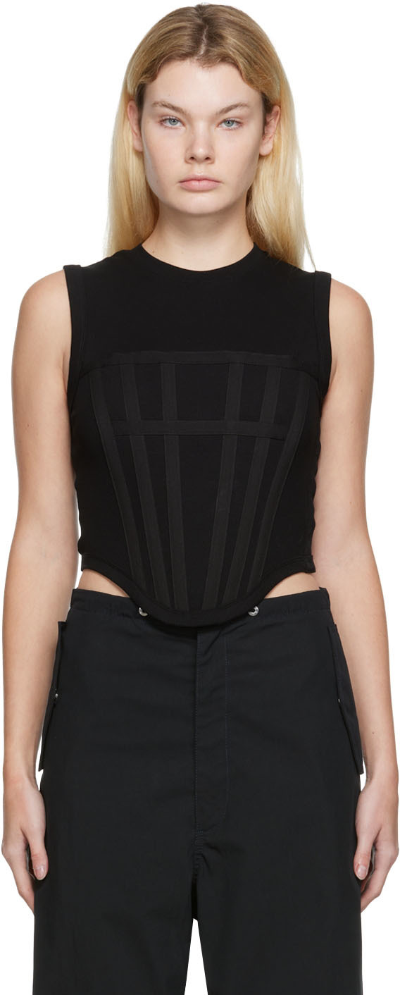Black Fin Rib Corset Tank Top by Dion Lee on Sale