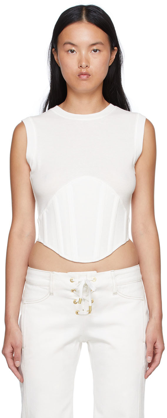 DION LEE OFF-WHITE COTTON TANK TOP