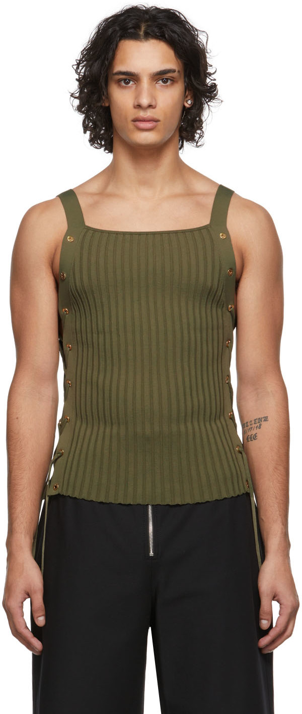 Dion Lee Khaki LaceUp Eyelet Tank Top SSENSE