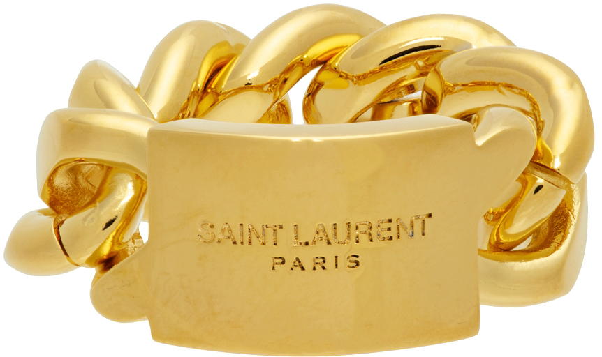 Saint Laurent Gold ID Plaque Chain Ring