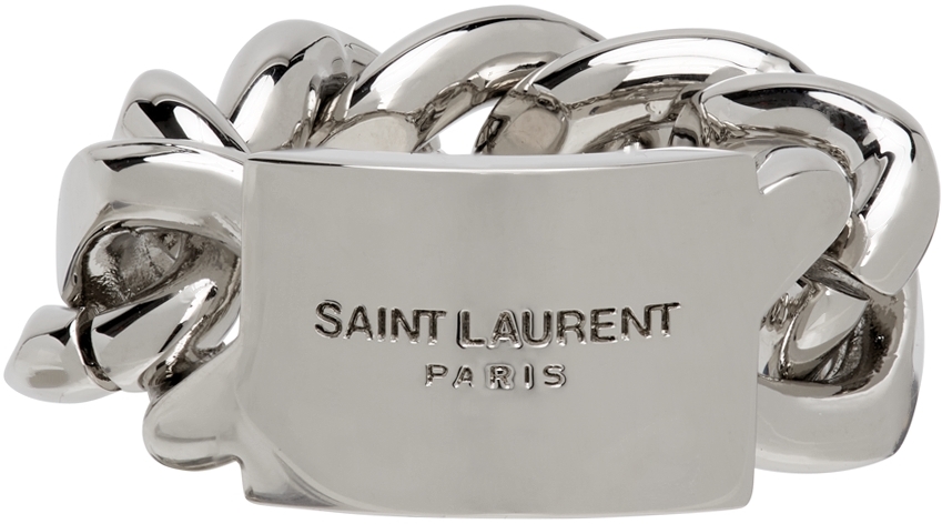 Saint Laurent Silver Chain ID Plaque Ring
