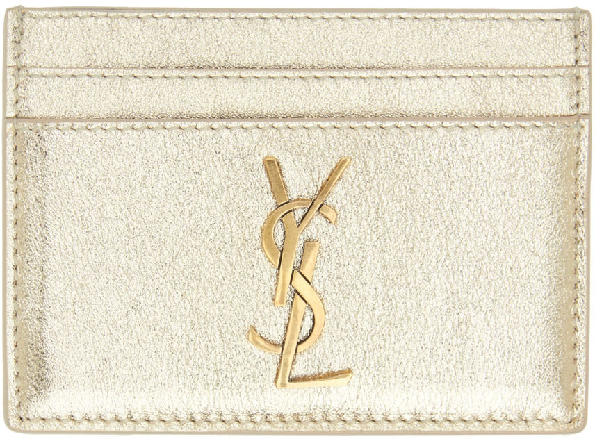 Saint Laurent Metallic Gold Logo Leather Card Holder