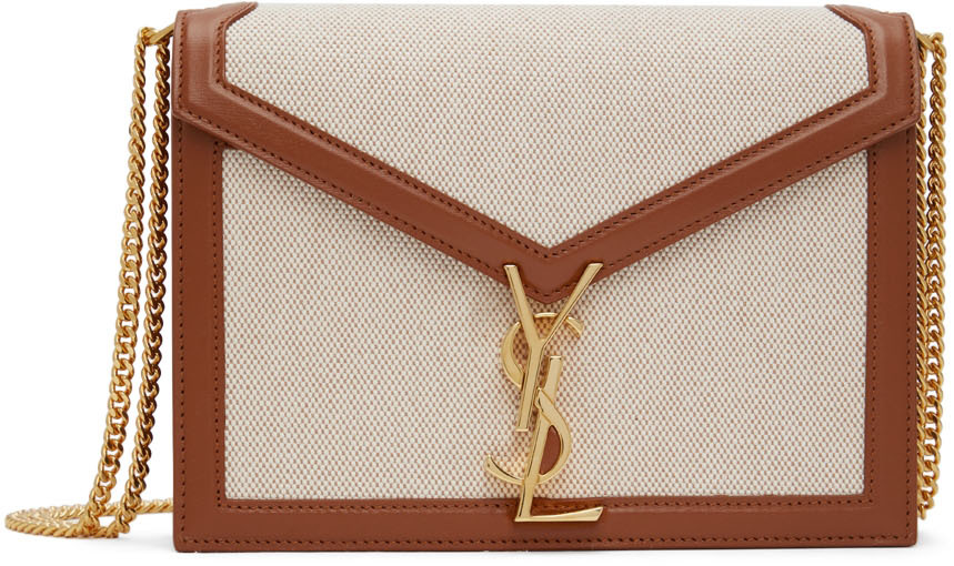 Saint Laurent ベージュ & ブラウン Cassandra ショルダー バッグ