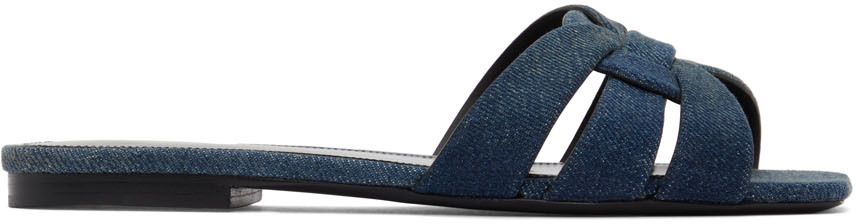 Saint Laurent Blue Denim Tribute Flat Sandals