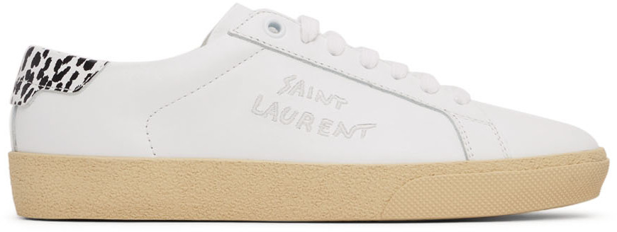 Saint Laurent White Leopard Court Classic Sneakers