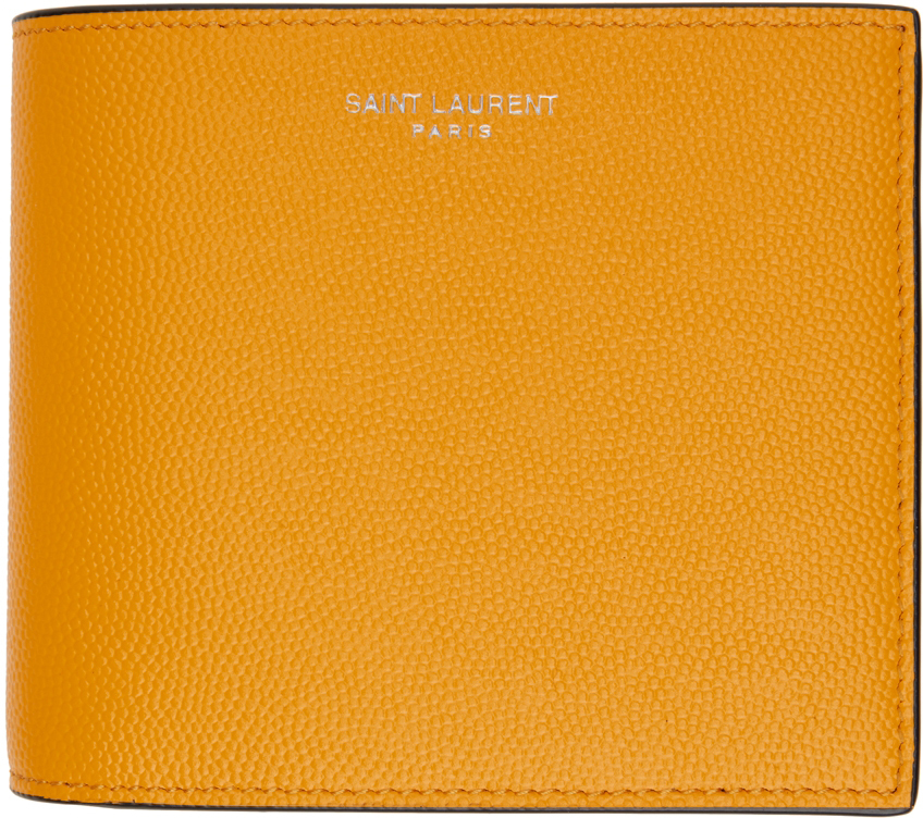 Saint Laurent Yellow Logo Bifold Wallet SSENSE