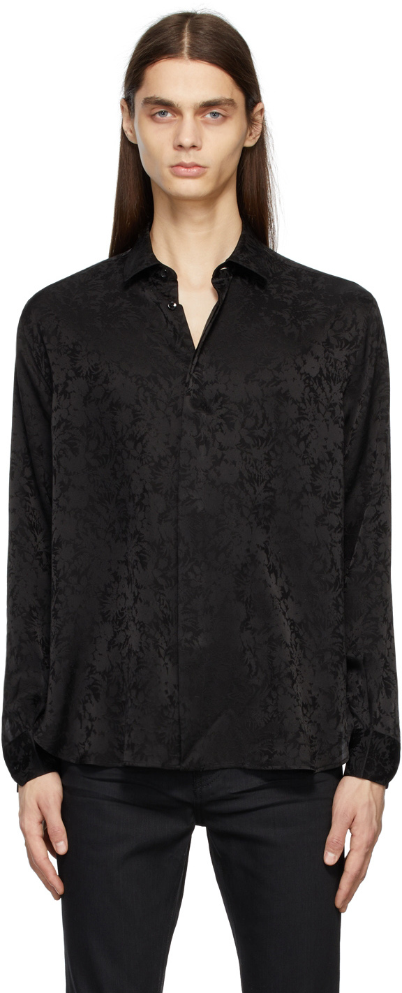 Saint Laurent Black Silk Yves Collar Shirt