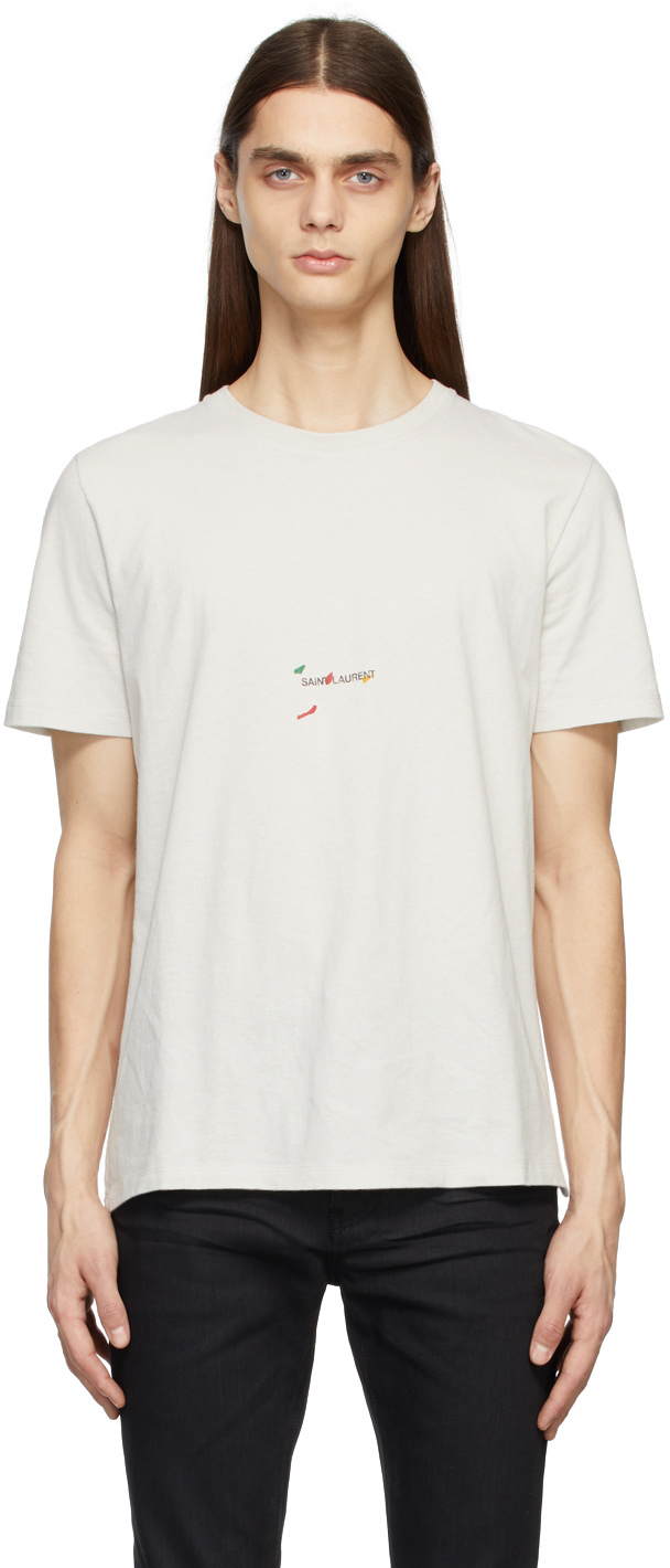 Saint Laurent Off-White Round Collar Rive Gauche T-Shirt