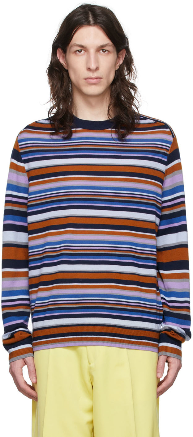 Ps By Paul Smith Classic Stripe Knit Crewneck Blue In 64 Browns