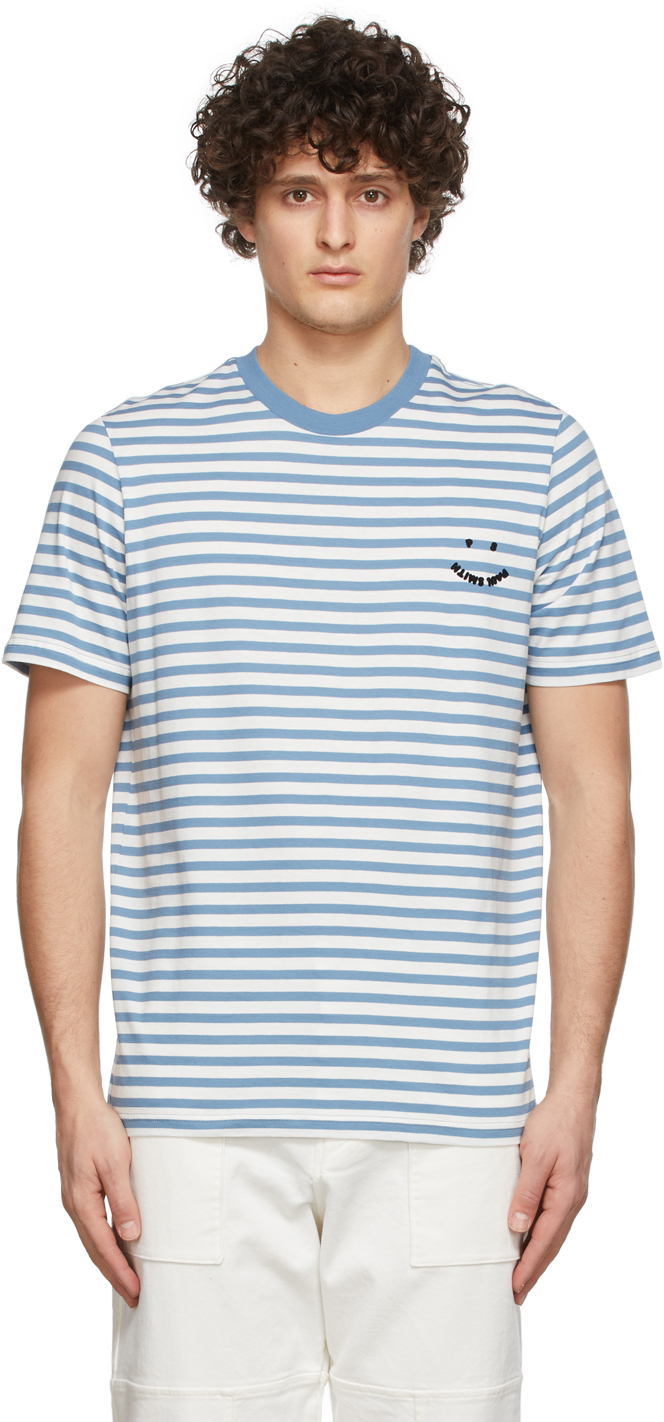 PS by Paul Smith Blue & White Stripe Happy T-Shirt