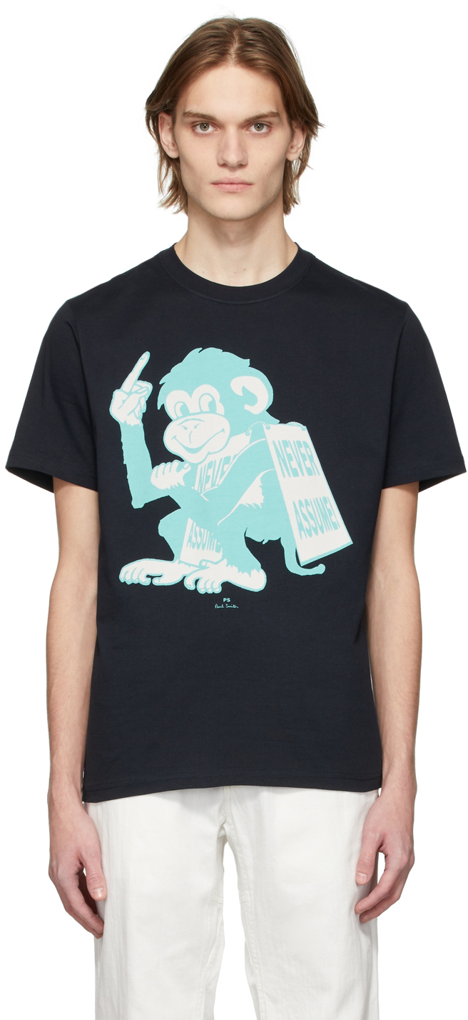 PS by Paul Smith Navy Never Assume Monkey T-Shirt