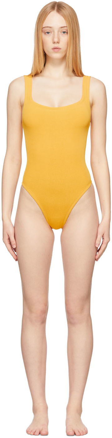 Hunza G Yellow Square Neck Nile One-Piece Swimsuit