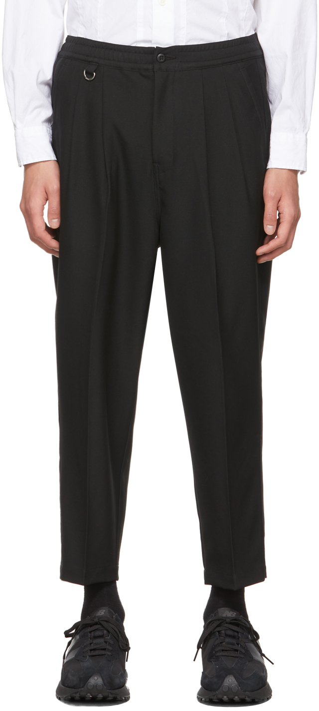 SOPHNET.: Black 2Tuck Easy Trousers | SSENSE