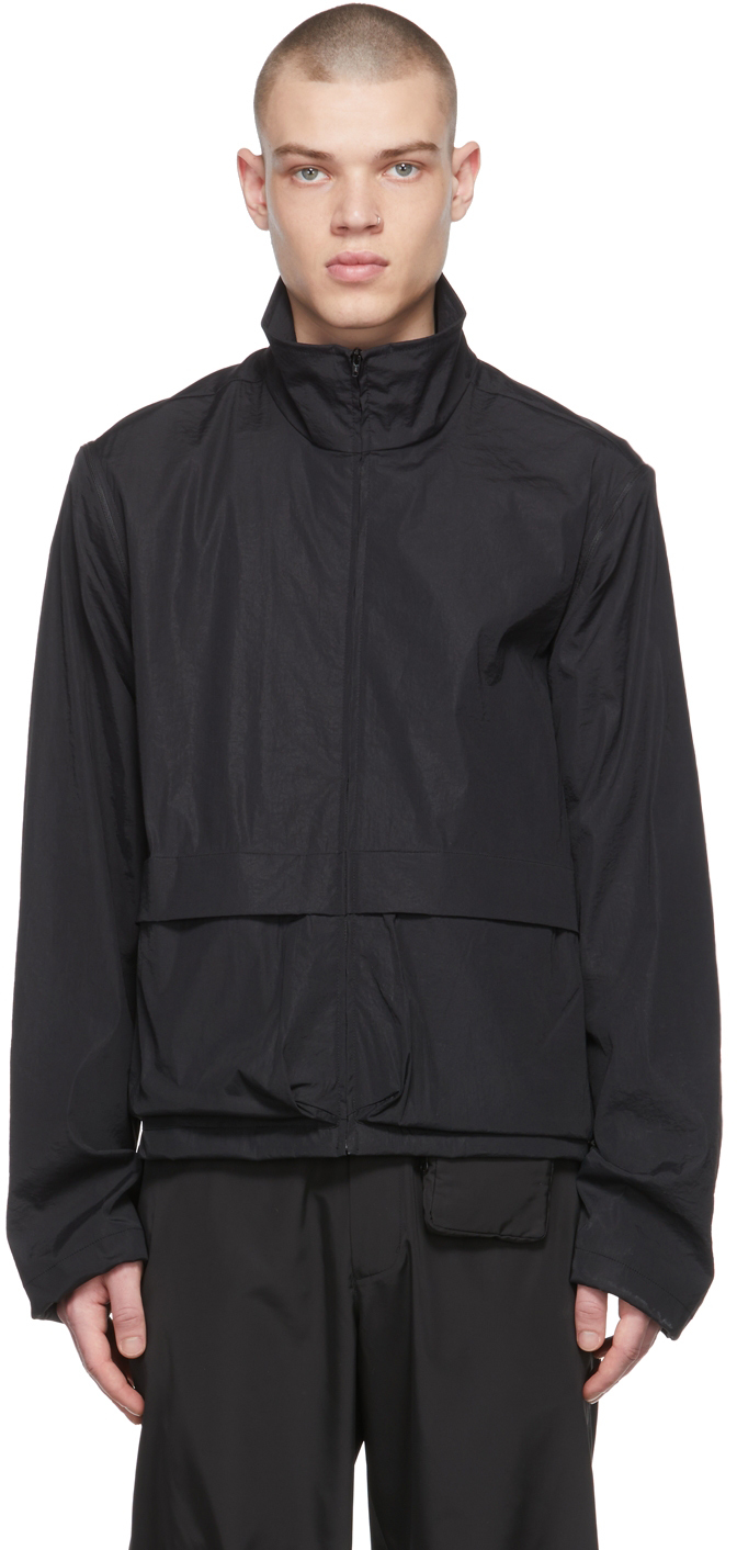 Black Detachable Sleeve Zip-Up Jacket by AMOMENTO on Sale