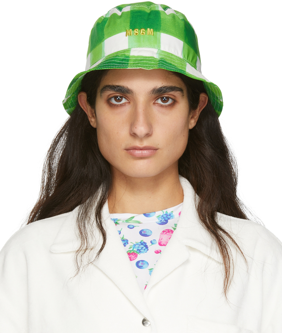 MSGM: Green Plaid Bucket Hat | SSENSE