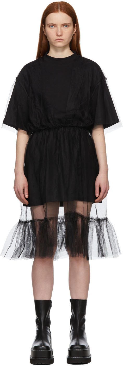 MSGM: Black Tulle T-Shirt Dress | SSENSE Canada