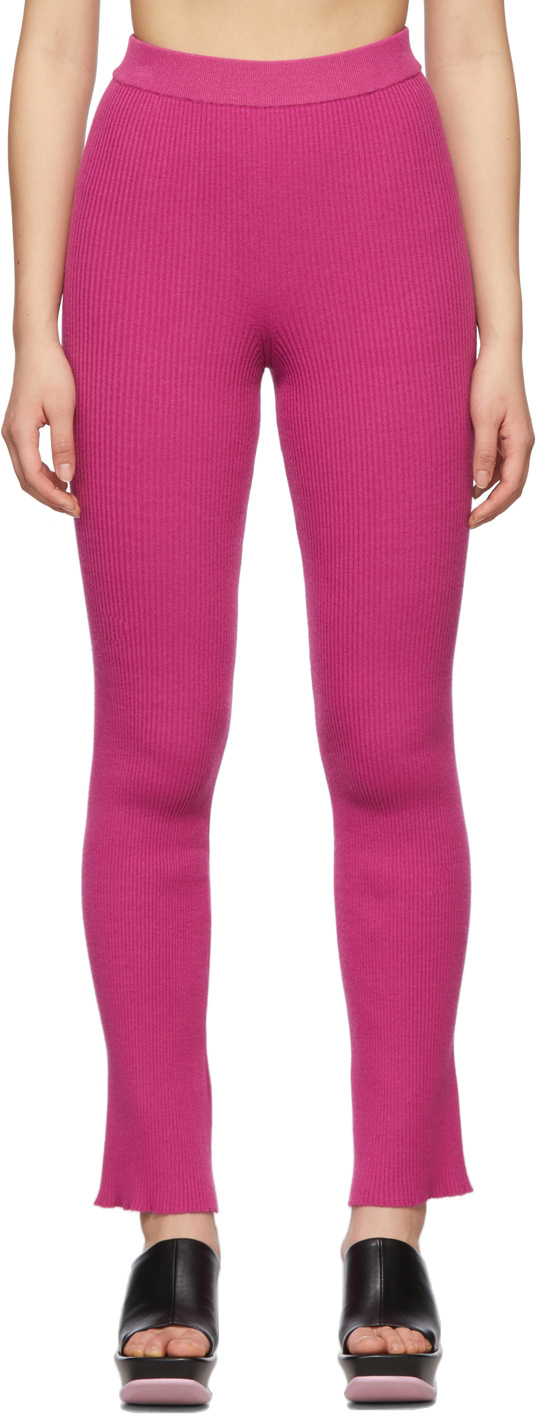 Pink Ribbed Straight Leg Pants