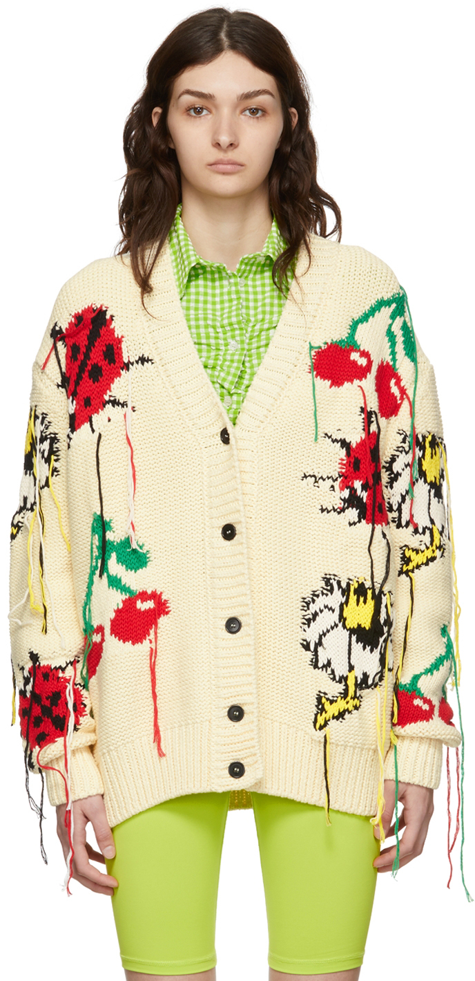 Msgm Off-white Cotton Cardigan In 2 Off-white