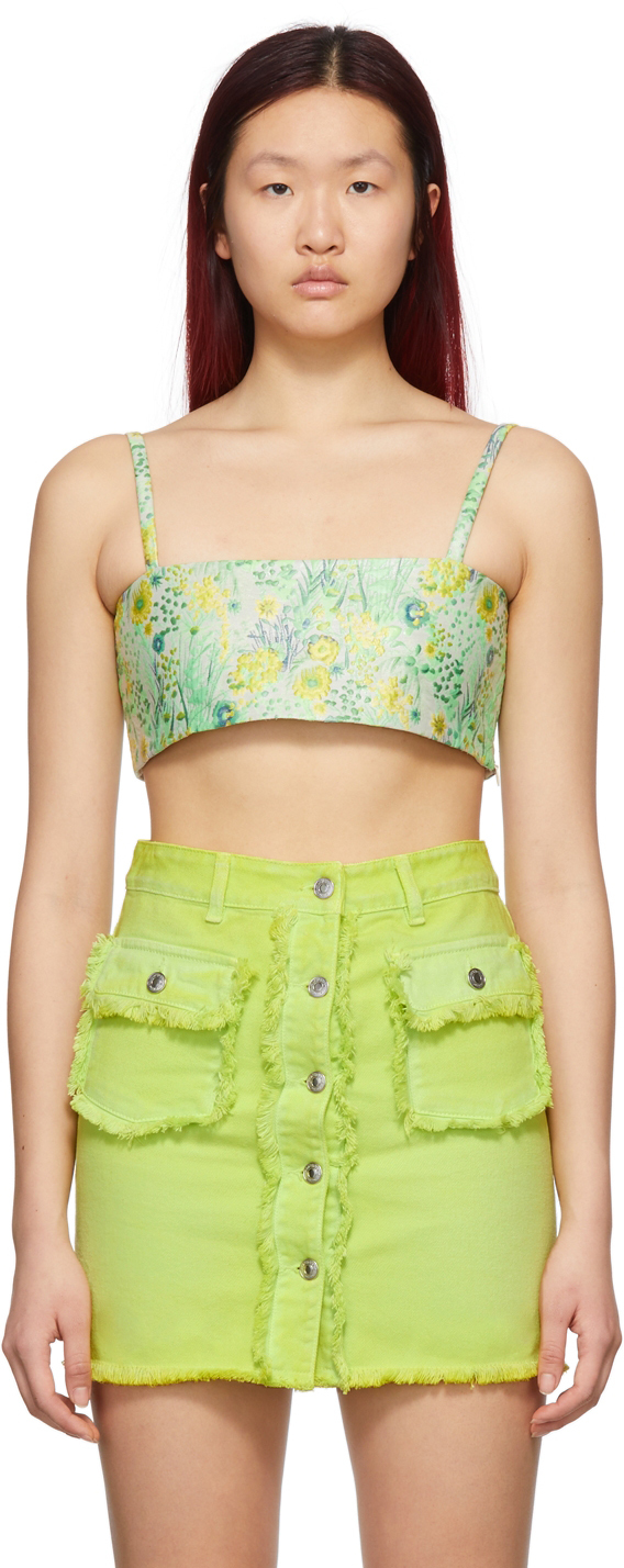 Green & Yellow Flower Jacquard Tank Top