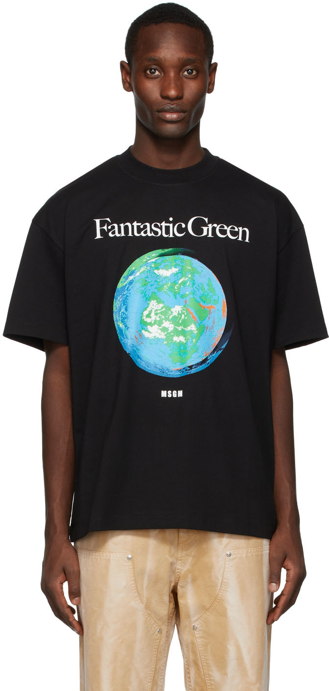 MSGM Black Fantastic Green Graphic T-Shirt