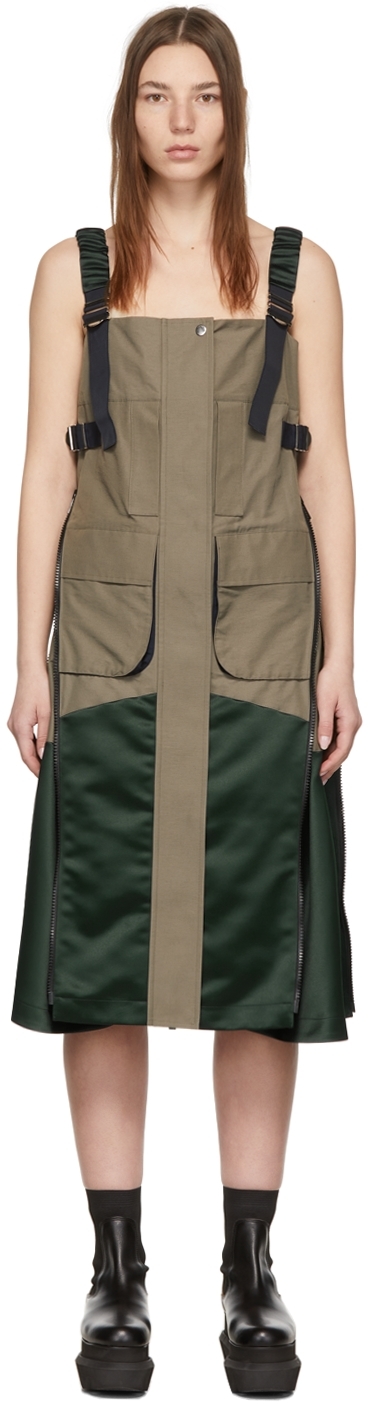 Khaki Grosgrain Mix Mid-Length Dress