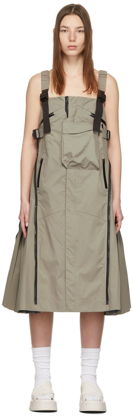 sacai Khaki ACRONYM® Edition Taffeta Mid-Length Dress
