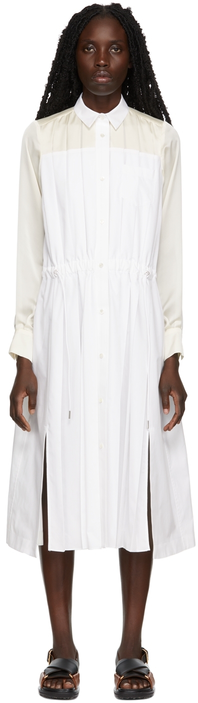 Off-White Cotton Poplin Dress by sacai on Sale