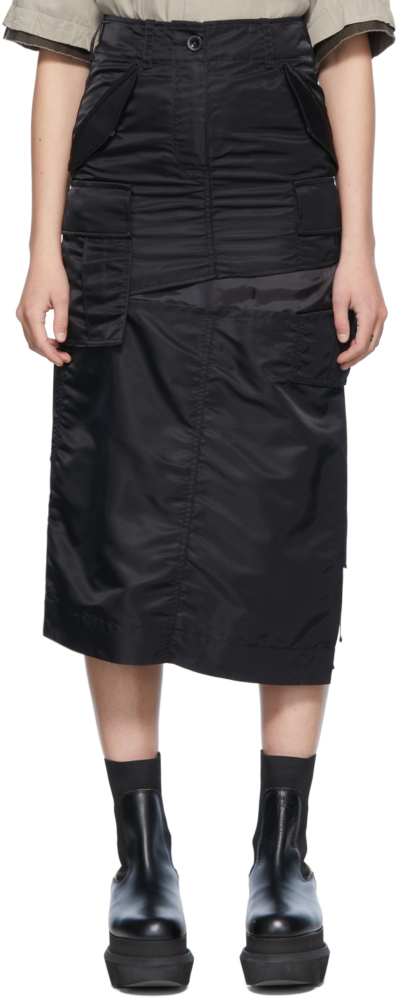 Black Nylon Midi Skirt