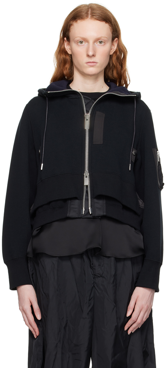 Black Sponge Sweat Hoodie by sacai on Sale